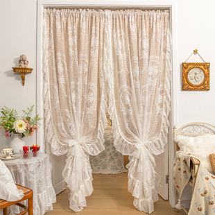 美式乡村窗帘双层蕾丝纱帘法式洛可可田园风卧室飘窗纱帘复古门帘