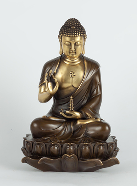 纯黄铜药师佛铜像摆件中式阿弥陀佛装饰释迦摩尼佛佛像三宝佛摆件