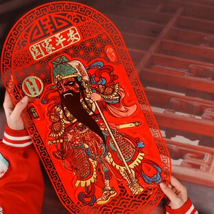 立体门神门贴2024新年单门大门玻璃窗户墙贴年画张飞关羽绒布自粘