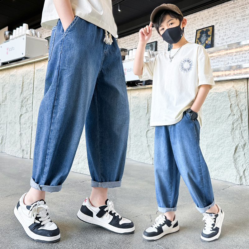 男童防蚊裤2023夏季新款中大童裤子儿童长裤孩牛仔裤直筒软薄九分