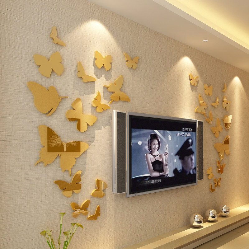 镜面蝴蝶3d立体亚克力墙贴画客厅儿童房间卧室床头背景墙上装饰品
