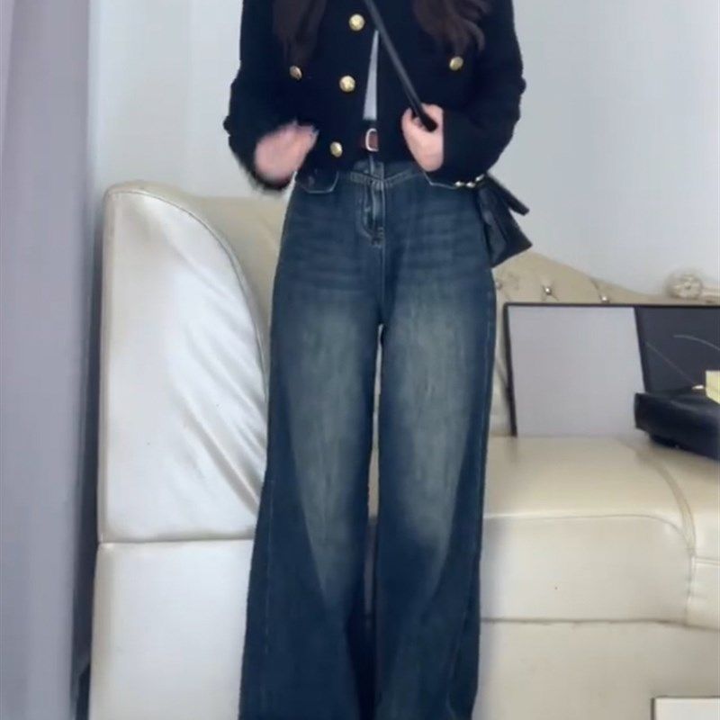 复古蓝阔腿牛仔裤春款女胖mm大码梨形身材显瘦高腰设计感直筒裤子,女装/女士精品,大码裤装,淘宝优惠券,粉丝福利购,淘宝优惠卷