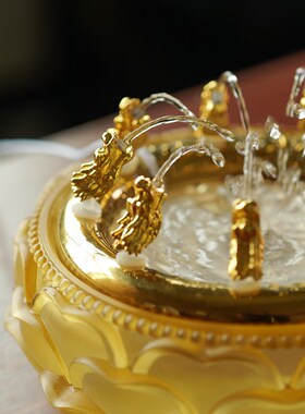 琉璃五路水供黄财神黑财神佛像招财循环流水摆件聚宝九龙浴佛盆新