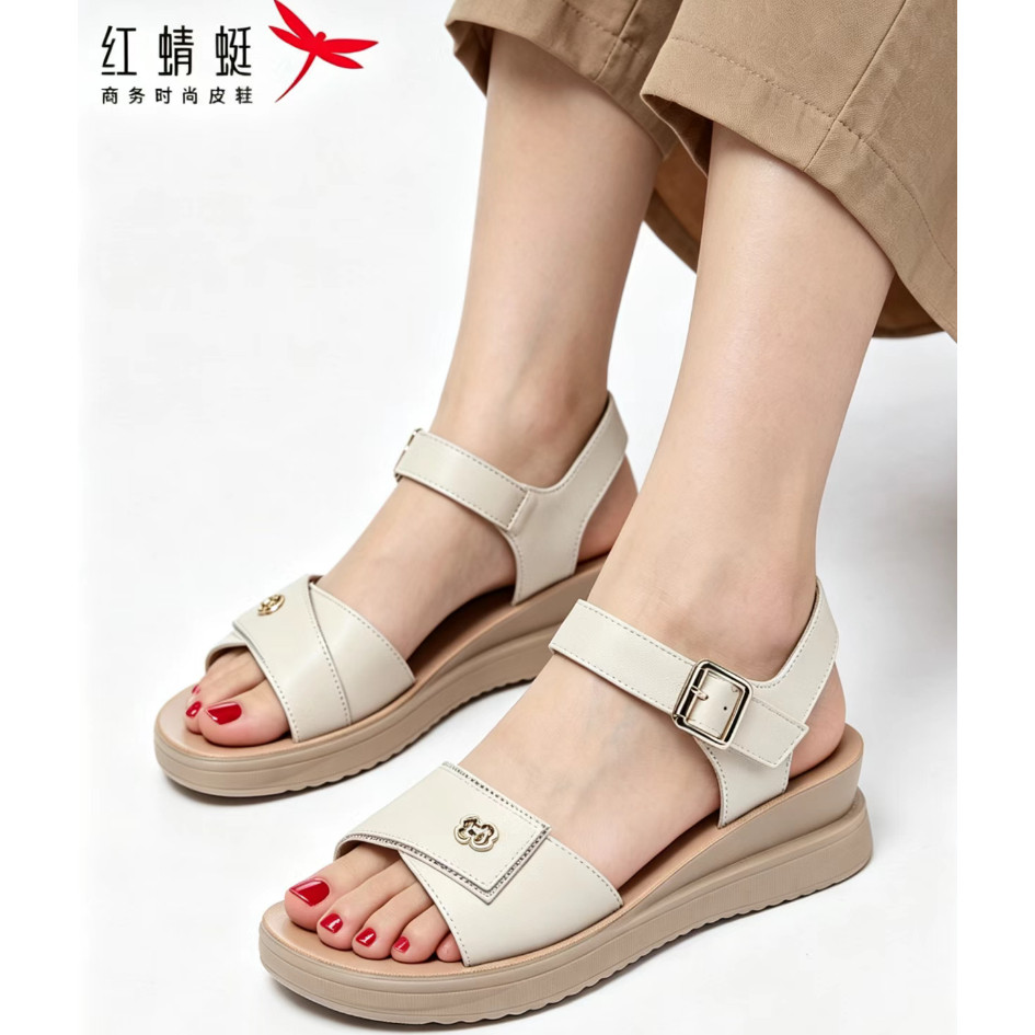 红蜻蜓2026新款夏季真皮妈妈凉鞋女士头层牛皮软底不累脚凉拖鞋子