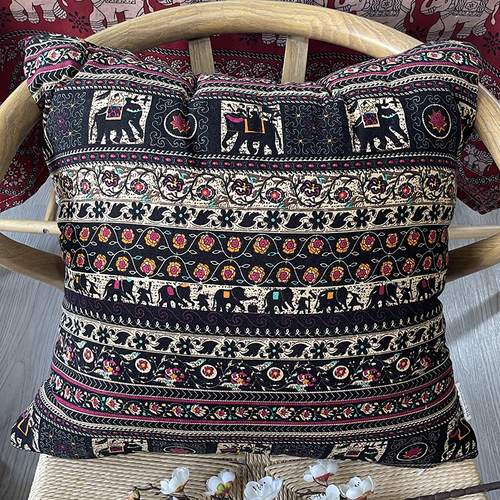 吉祥大象抱枕套傣族棉麻床头靠背客厅靠垫办公室腰枕酒巴民宿抱枕