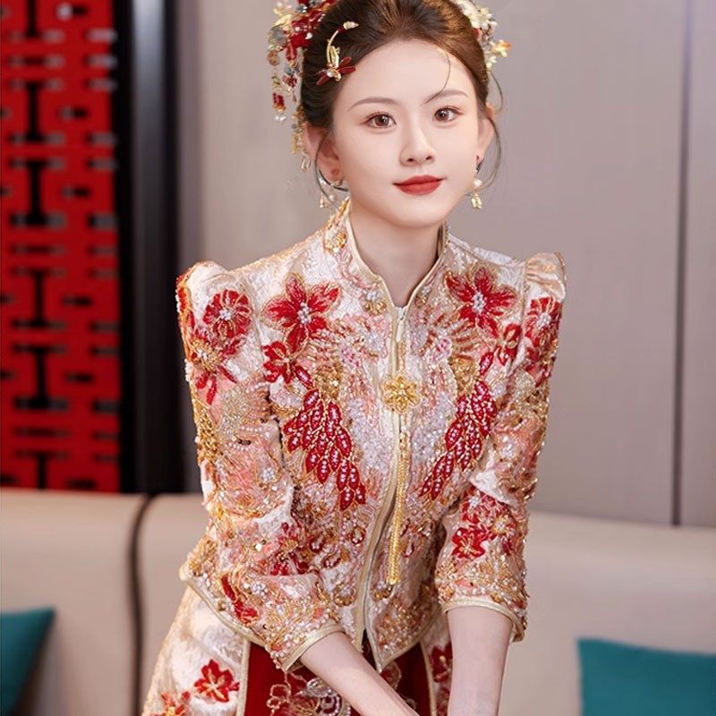 秀禾服婚服2025新款高端结婚中式新娘出阁龙凤褂香槟色出嫁小个子