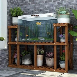 实木花架鱼缸架一体客厅落地式简易多层底座承重阳台花盘置物架子