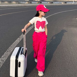 新款 2件套韩国爵士套装 童装 t恤宽松阔腿长裤 甜酷女童修身 2024夏季