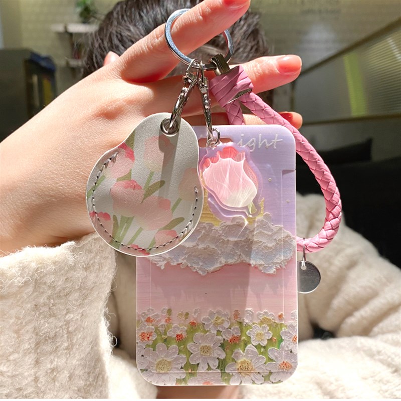 油画卡套证件套水滴形迷你门禁小卡饭卡水卡地铁钥匙链扣装卡防丢