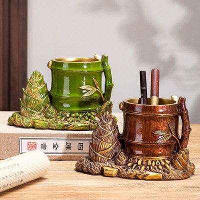 新中式笔筒老板办公室桌面摆件节节高升竹节高档装饰教师节送老师