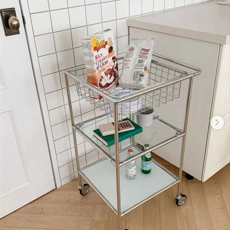 不锈钢置物架移动方形边几角几推车小户型家用茶几办公室书架展示