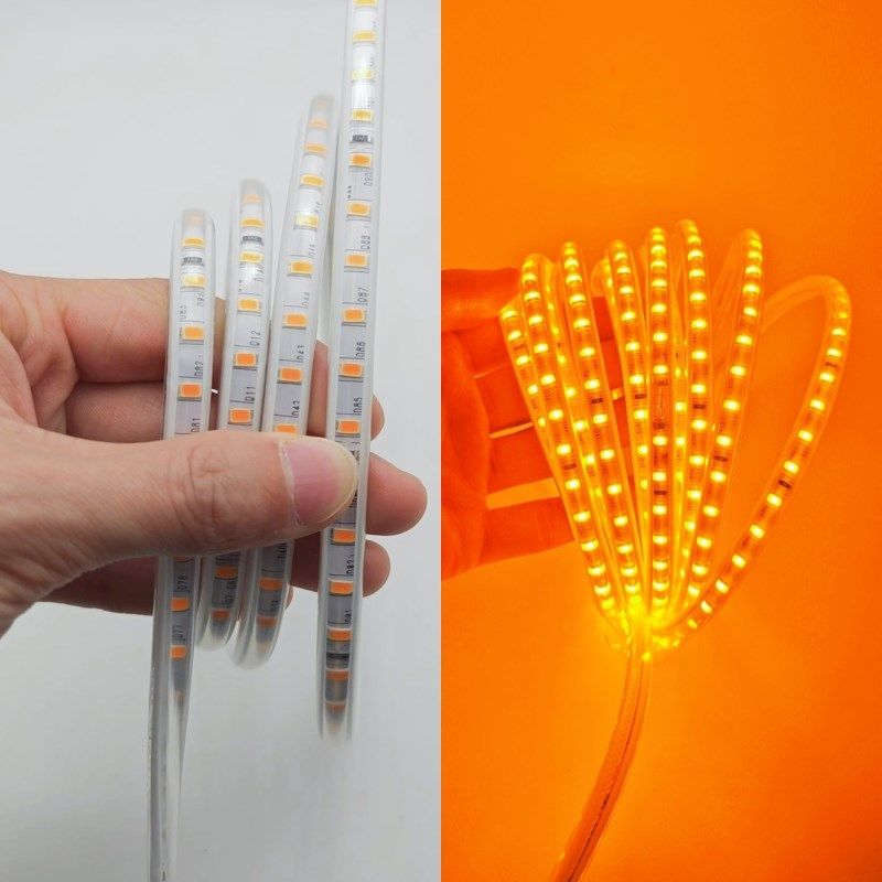220V橙光柔性灯带5730防水LED灯条橙色橘黄色线灯户外工程照明
