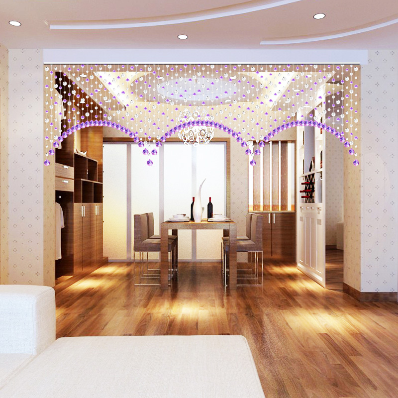 珠帘门帘水晶隔断帘子餐厅装饰帘窗帘连弧白加紫客厅玄关免打孔