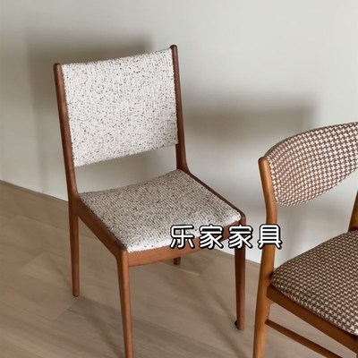 中古复古风实木餐椅简约设计师北欧软包靠背椅子家用休闲椅太美了