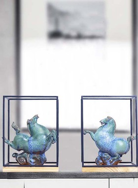 新中式陶瓷唐马禅意摆件客厅电视柜博古铁架唐三彩动物家居装饰品