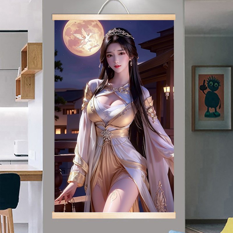 完美世界月婵仙子挂画酒店装饰画防水浴室墙画宾馆卫生间网咖画图片