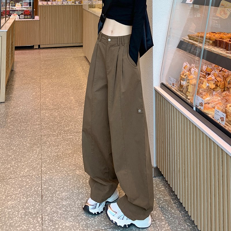 卡其色工装裤女加长版高个子夏薄款2025新款阔腿西装裤垂坠感拖地