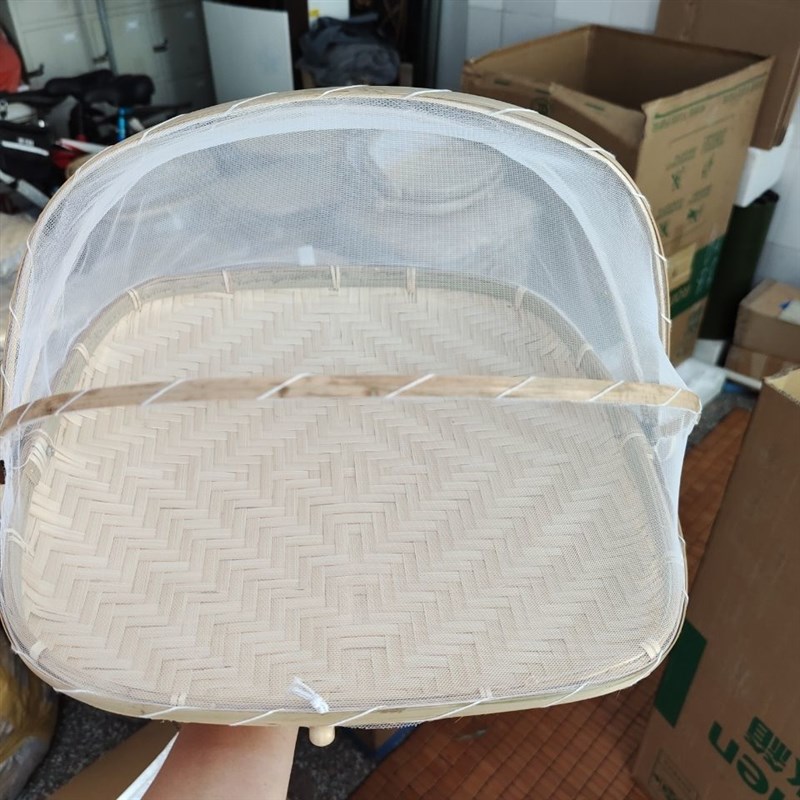 竹编圆簸箕收纳筐家用馒头筐晾晒篮防蝇防虫农家竹制品竹筛子带网