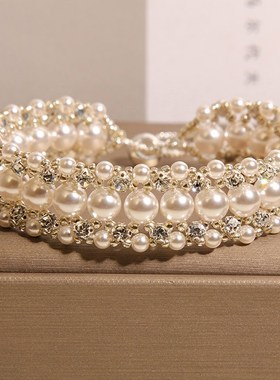 新中式多层缠绕气质珍珠水钻手錬女时尚轻奢高级感小众手錬女手饰