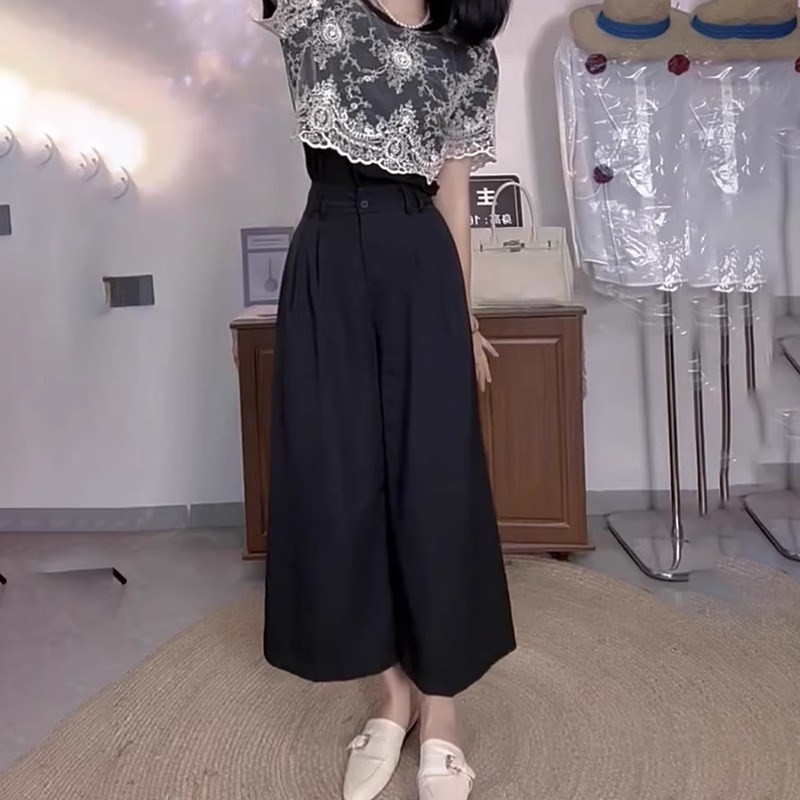黑色八分西装裤女夏季2025新款高腰显瘦气质时尚百搭宽松阔腿裤子