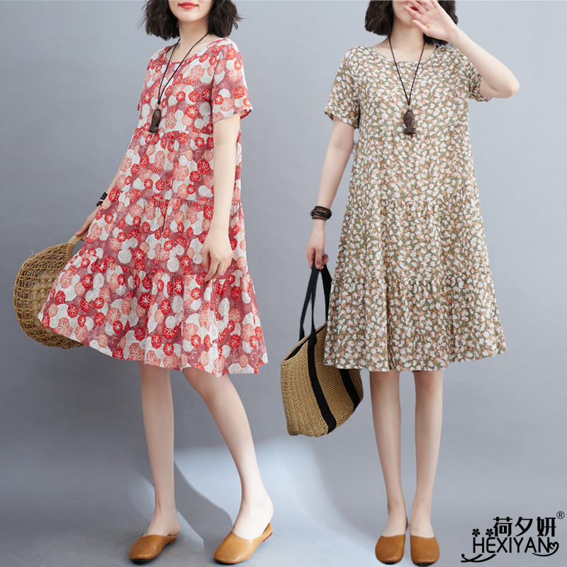 大尺码棉绸睡裙女夏季宽松孕妇睡衣裙小个子碎花洋装家居服200斤