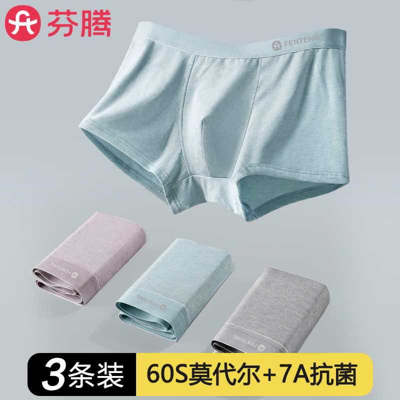芬腾男士莫代尔内裤夏季无痕抗菌男生四角裤头青少年透气平角短裤