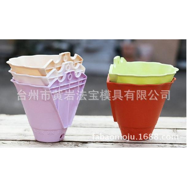塑料可储水壁挂花盆挂墙设计新颖颜色亮丽彩色花盆塑料模具