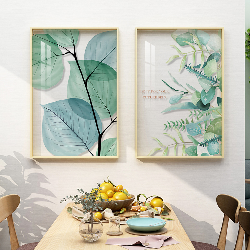 北欧风格客厅绿色透明植物装饰画餐厅树叶叶子挂画小清新墙面壁画图片