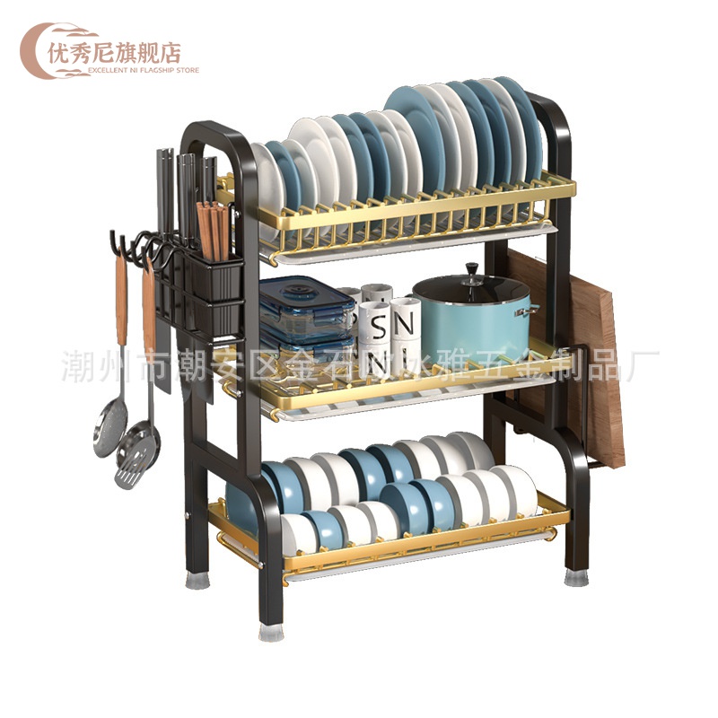 厨房置物架碗碟碗盘收纳架沥水架家用多功能放碗架碗筷收纳盒碗柜