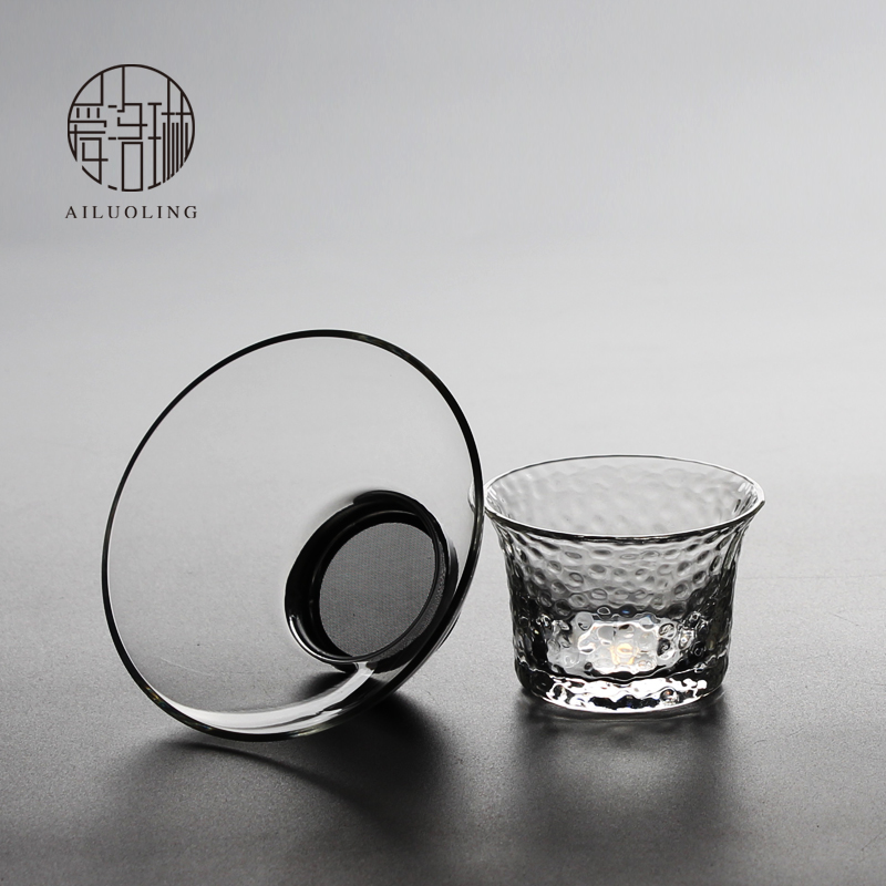 爱洛琳 茶道零配创意耐高温手工玻璃茶漏大口径茶滤漏斗滤网茶隔