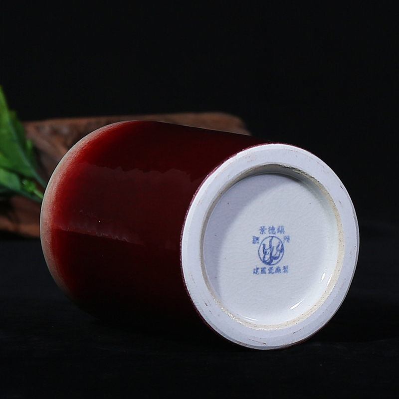 景德镇陶瓷器仿古郎红釉笔筒时尚办公室书房装饰摆件教师礼品大号