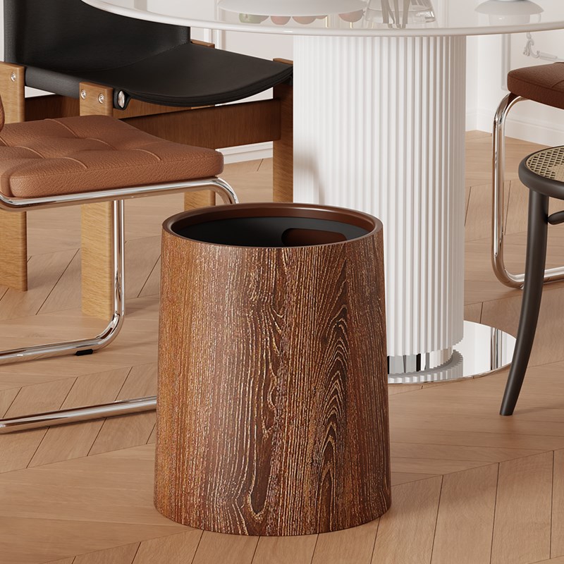 中式复古仿木纹垃圾桶家用2024新款大容量客厅厨房卫生间酒店纸篓