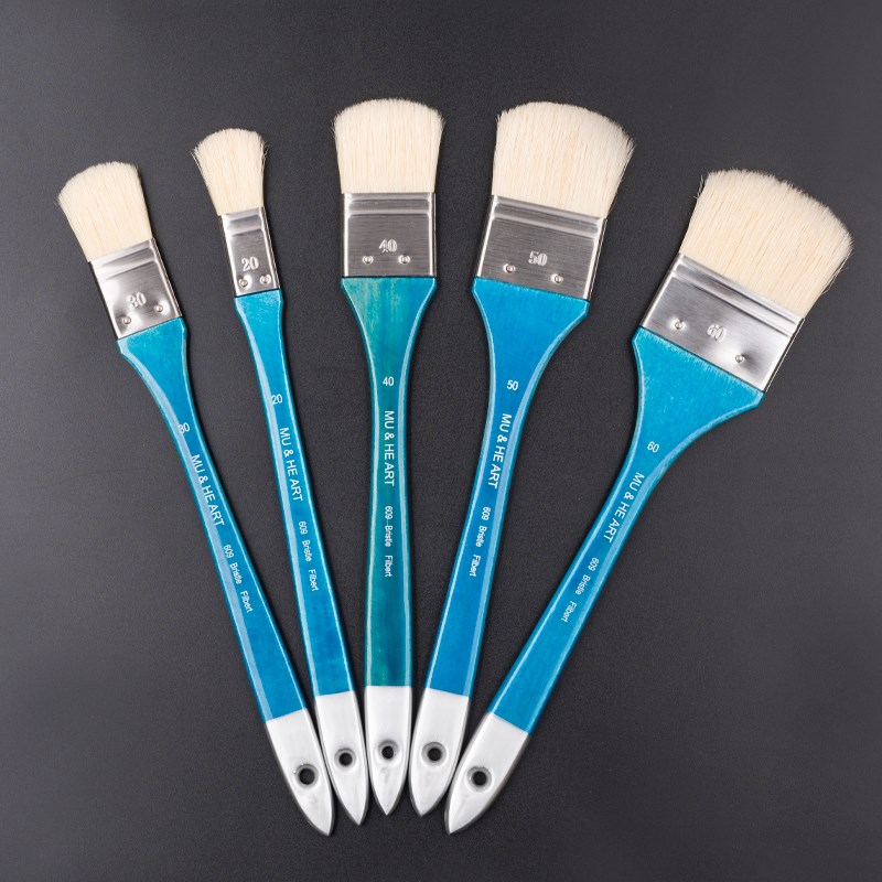 长平圆斜峰油画笔重庆漂白猪鬃丙烯水粉板刷排笔硬毛MU HE RT09