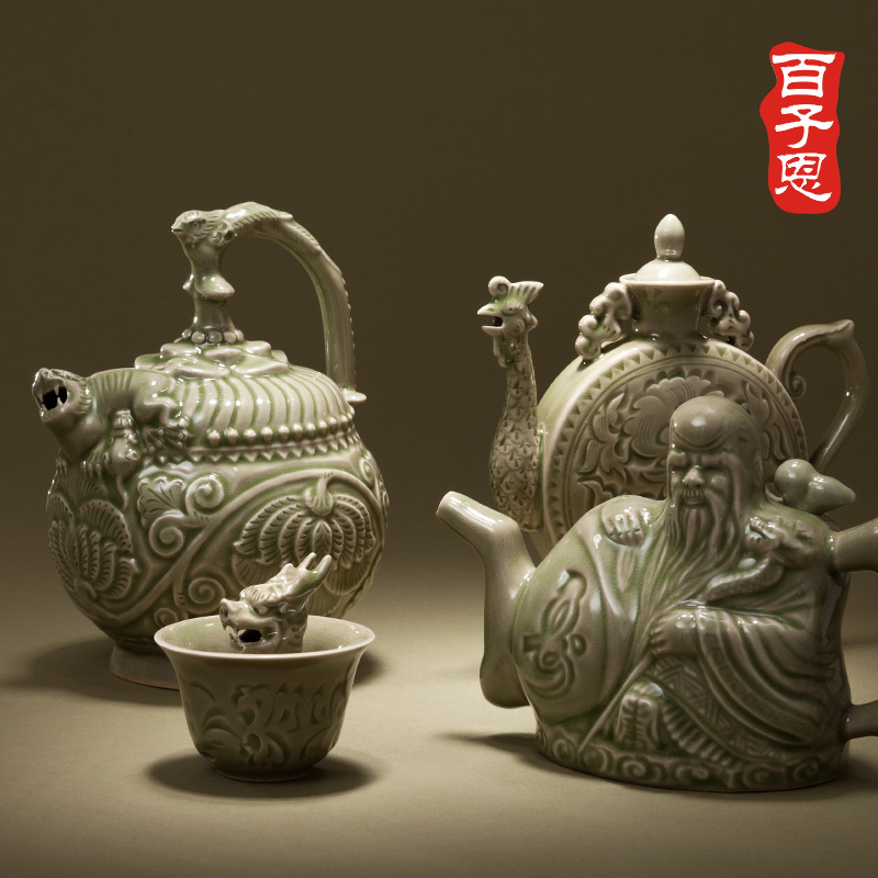 耀州瓷四件 耀州瓷二件 陕西特色商务礼品 实用酒具餐具 馈赠