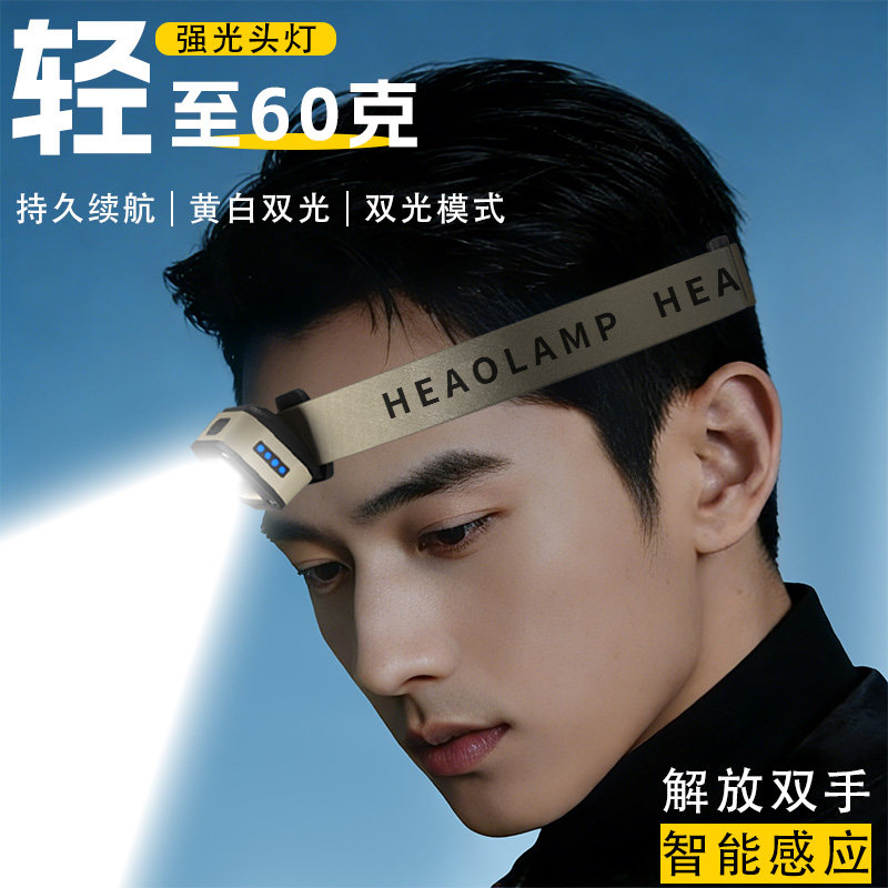 头灯强光充电超亮感应头戴式照明超长续航户外钓鱼登山小型