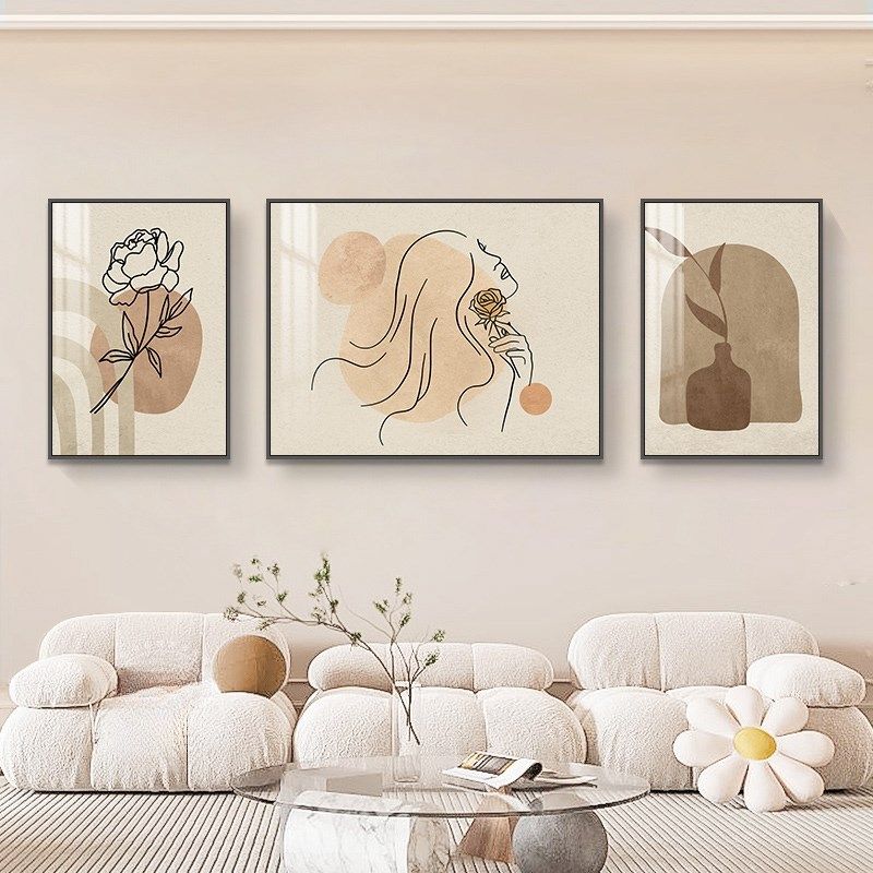 艺术线条人物创意客厅装饰画奶油绿植抽象三联墙壁沙发背景墙挂画,家居饰品,现代装饰画,淘宝优惠券,粉丝福利购,淘宝优惠卷