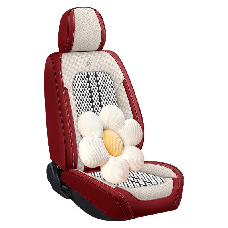 冰丝汽车坐垫透气编织布皮革椅垫四季通用防滑个性全包围车座女