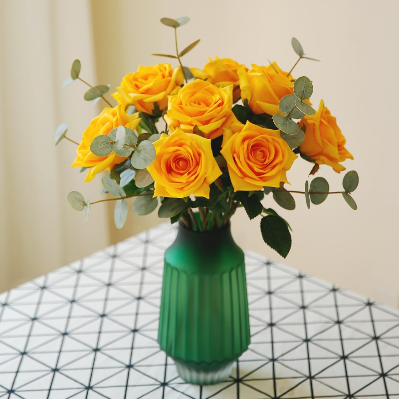 玐玖琦珥高品质假花仿真花摆设手感保湿玫瑰仿真花艺摆件餐厅装饰