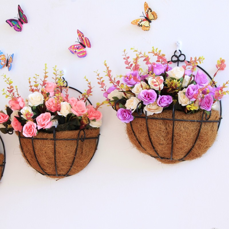 墙上装饰品花草饭店墙面绿植挂墙壁花篮壁饰假花客厅挂件创意