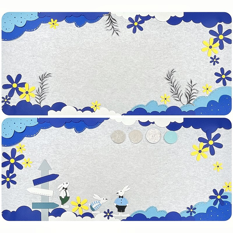 蓝色系边框边条小学黑板报花朵题墙毛毡材料墙贴装饰壁饰