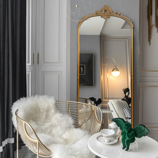 法式复古落地镜防爆试衣镜大厅仪容镜软装玄关壁挂镜入门装饰镜子