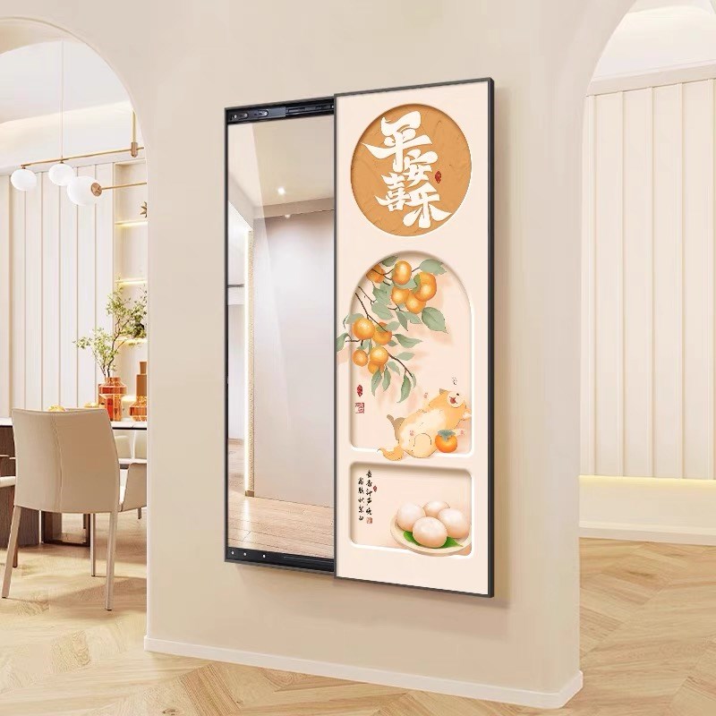 入户玄关穿衣镜装饰画推拉隐形全身镜子画客厅试衣镜挂画暗装壁画