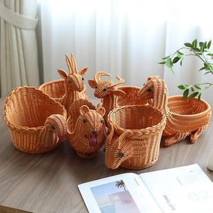 馒头筐 塑料仿藤编创意果盘动物形客厅摆件收纳零食水果篮子家用装