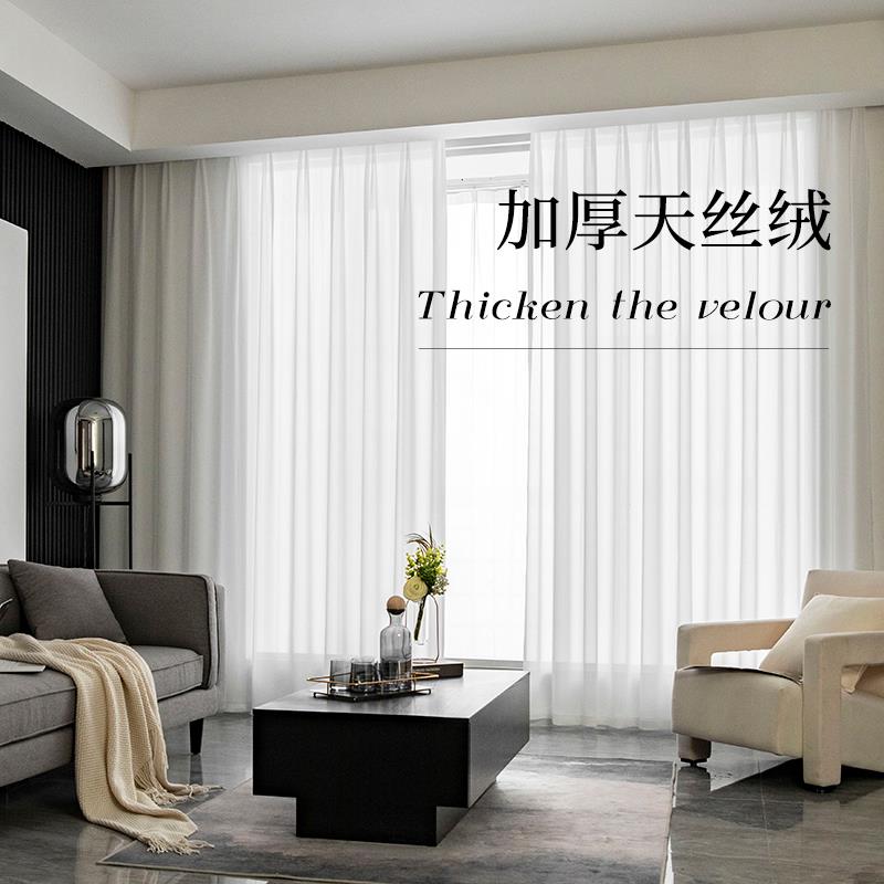 纱帘透光不透人白纱窗纱客厅白色天丝绒2024年新款纱幔窗帘阳台沙