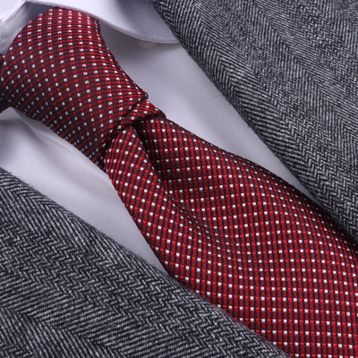 真丝红色格纹领带男士商务正装