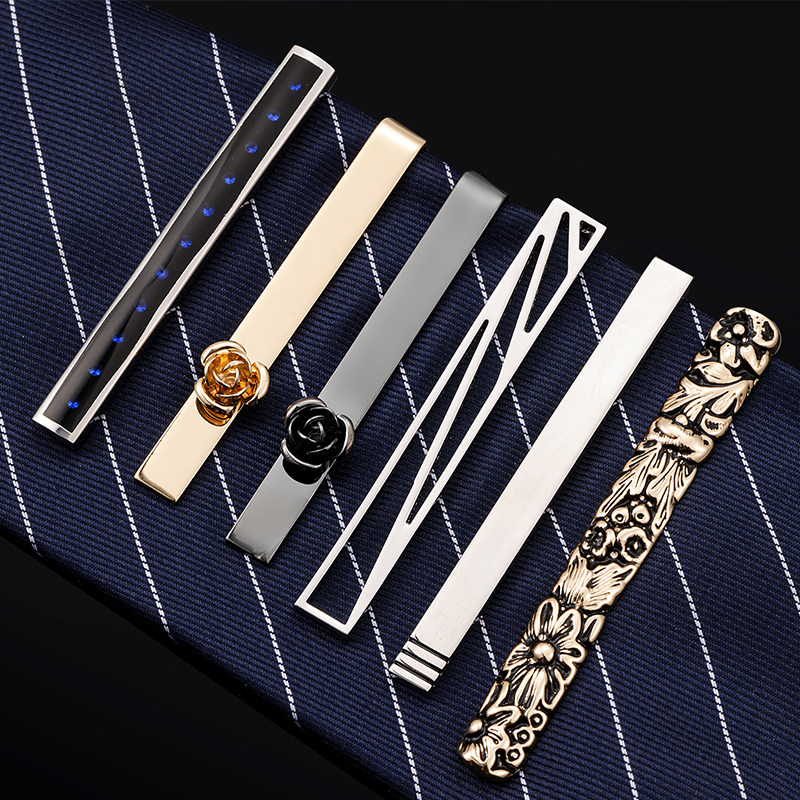 领带夹男士商务正装高档轻奢金属玫瑰花纹别针高级感领夹