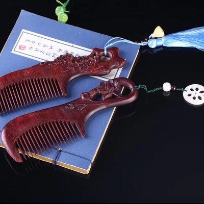 小叶紫檀木梳子民族风檀香木头梳防静电雕刻梳子送妈妈女友的礼品