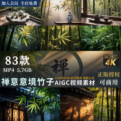 可商用竹林竹海竹子意境国风中式禅意抖音自媒体剪辑高清4K素材