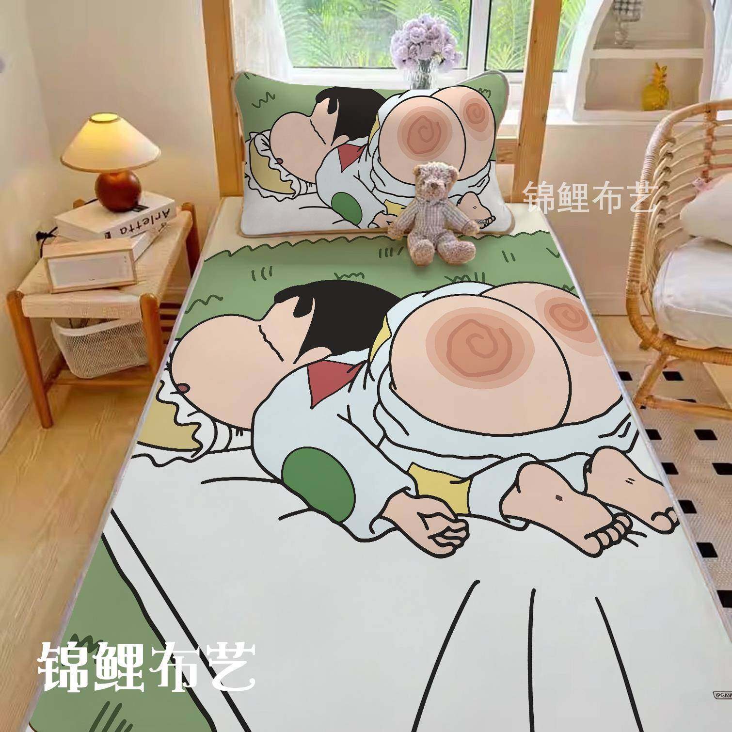 2025蜡笔小新卡通花透气凉席冰IM儿童夏天凉席感丝可折叠印机洗席