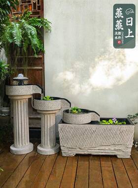 庭院户外流水摆件GXJ循环水系法古落地鱼缸造台景室外阳成品养鱼